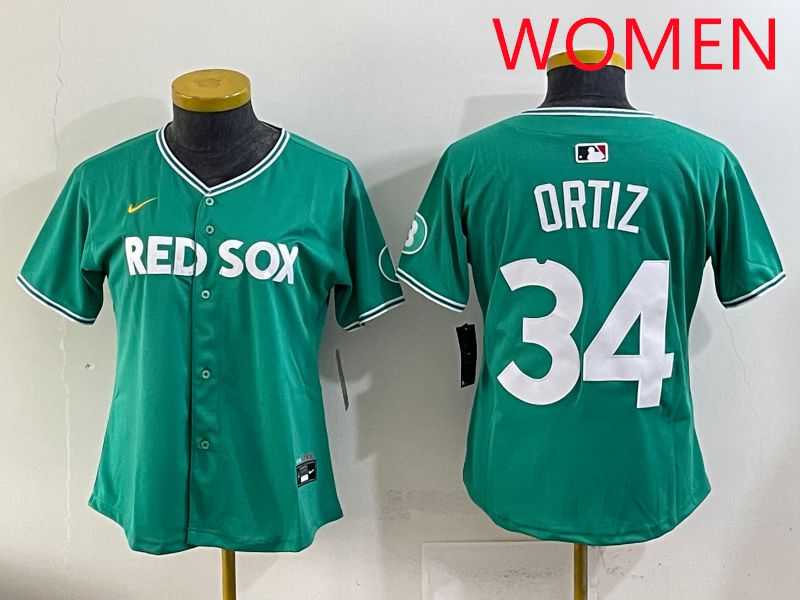 Women 2025 Boston Red Sox #34 Ortiz Dark Green Joint Name Nike MLB Jersey style 1